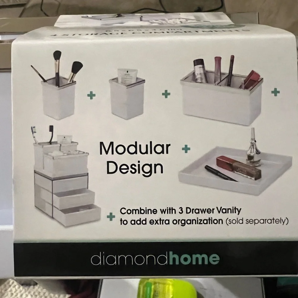 4 Piece Makeup Organizer - White